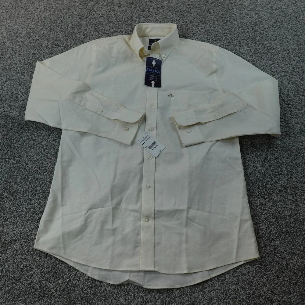 NEW Stafford Shirt Mens M 15 33 Cream White Long Sleeve Button Up Oxford Dress